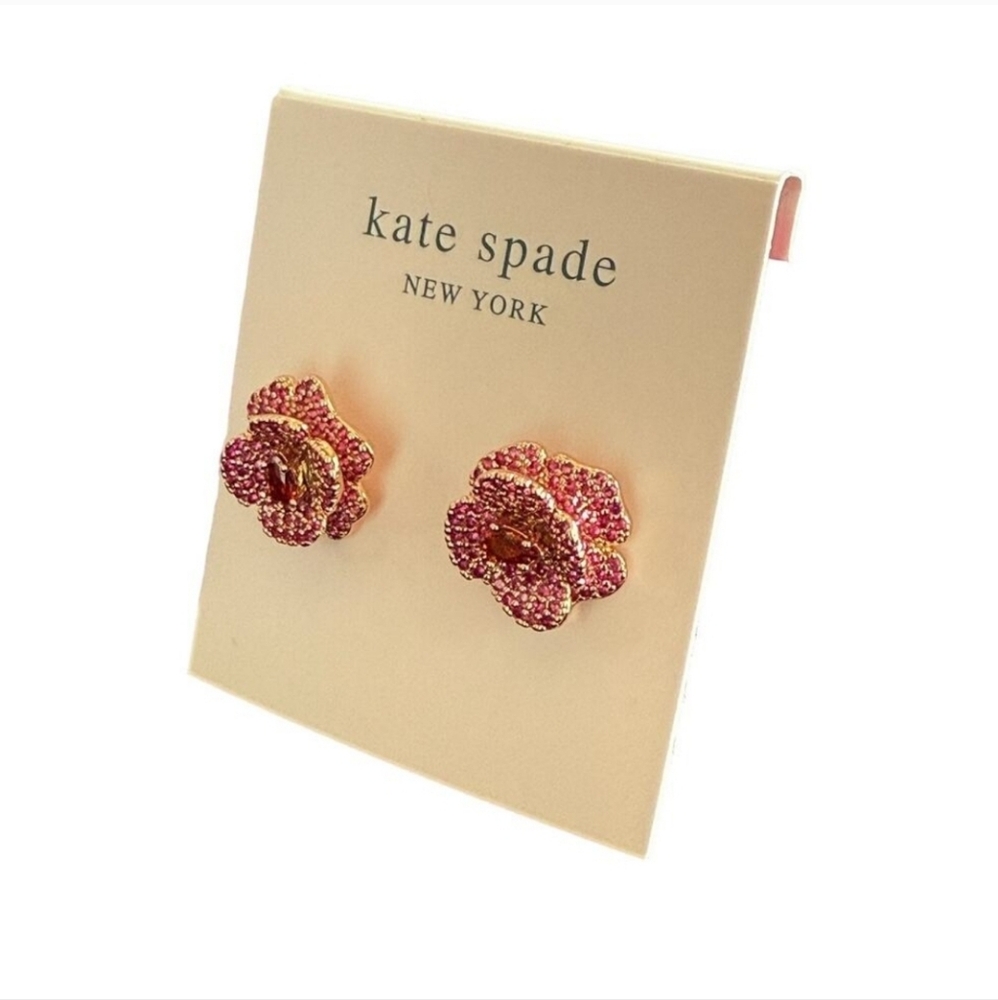 Kate Spade Rosey Collection Scarlet Blooms Pave Rose Stud Earrings with Dustbag - Picture 6 of 6